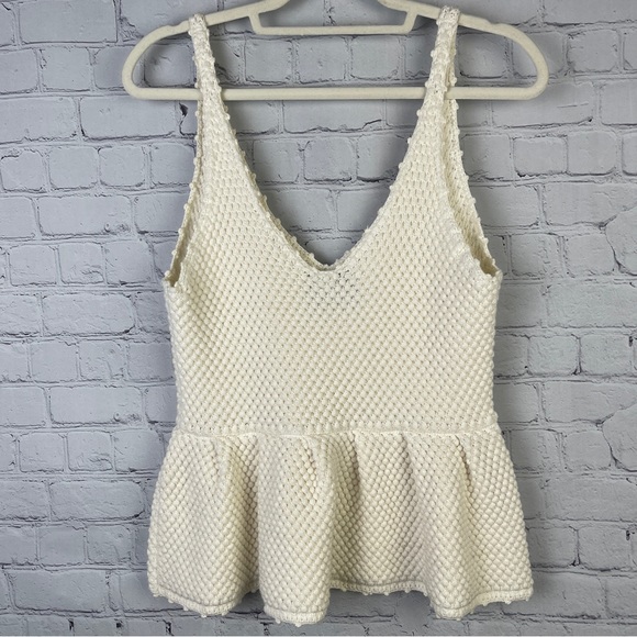 7 FOR ALL MANKIND boho knit crochet peplum top in gardenia, size S - Picture 3 of 11